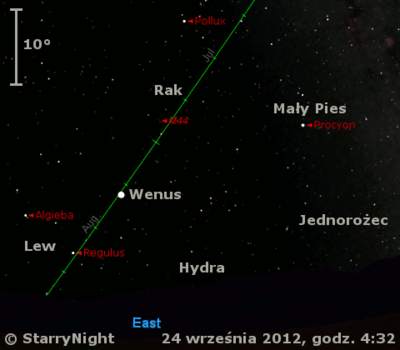 Położenie Wenus w czwartym tygodniu września 2012 r.