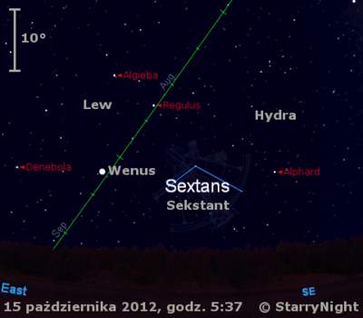 Położenie Wenus w trzecim tygodniu października 2012 r.
