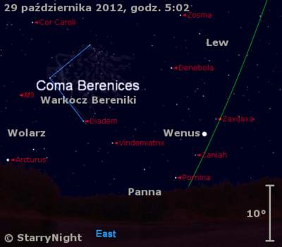 Położenie Wenus na przełomie października i listopada 2012 r.