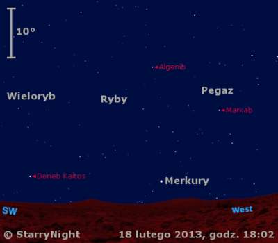 Położenie Merkurego w trzecim tygodniu lutego 2013 r.