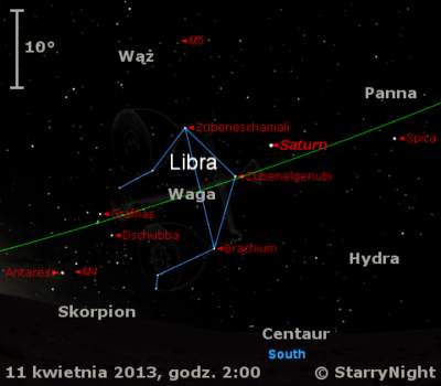 Położenie Wenus i Saturna w drugim tygodniu kwietnia 2013 r.