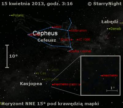 Położenie Księżyca i komety C/2011 L4 (PanSTARRS) w trzecim tygodniu kwietnia 2013