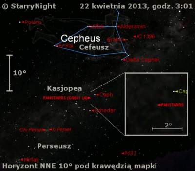 Położenie komety C/2011 L4 (PanSTARRS)  w czwartym tygodniu kwietnia 2013 r.