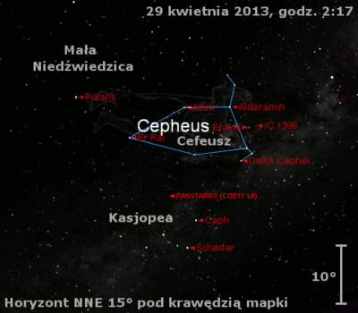 Położenie Księżyca i komety C/2011 L4 (PanSTARRS) w pierwszym tygodniu maja 2013