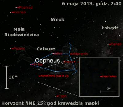 Położenie Księżyca i komety C/2011 L4 (PanSTARRS) w drugim tygodniu maja 2013