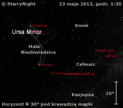 Położenie Księżyca i komety C/2011 L4 (PanSTARRS) w trzecim tygodniu maja 2013