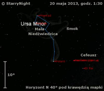 Położenie Księżyca i komety C/2011 L4 (PanSTARRS) w czwartym tygodniu maja 2013