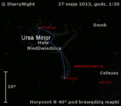 Położenie Księżyca i komety C/2011 L4 (PanSTARRS) na przełomie  maja i czerwca 2013