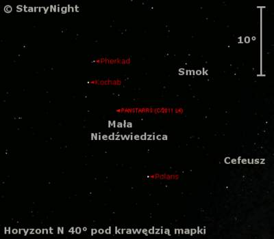 Położenie Księżyca i komety C/2011 L4 (PanSTARRS) w drugim tygodniu czerwca 2013