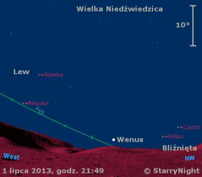 Położenie Wenus w pierwszym tygodniu lipca 2013 r.