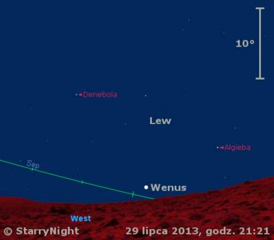 Położenie Wenus na przełomie lipca i sierpnia 2013 r.