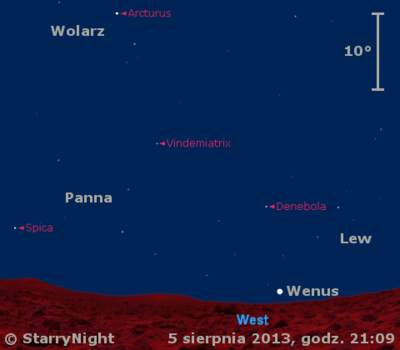 Położenie Wenus i Księżyca w drugim tygodniu sierpnia 2013 r.