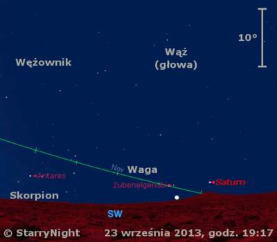 Położenie Wenus i Saturna w czwartym tygodniu wześnia 2013 r.