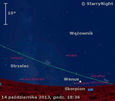Położenie Wenus w trzecim tygodniu października 2013 r.
