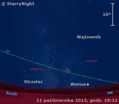 Położenie Wenus w czwartym tygodniu października 2013 r.