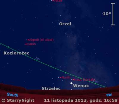 Położenie Wenus na początku drugiej dekady listopada 2013 r.