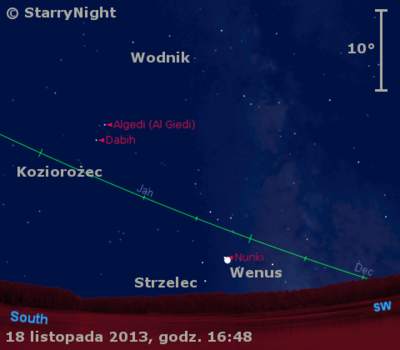 Położenie Wenus w trzecim tygodniu listopada 2013 r.