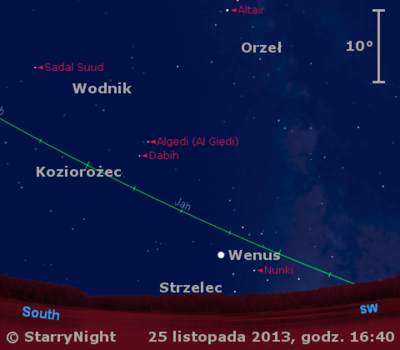 Położenie Wenus w ostatnim tygodniu listopada 2013 r.