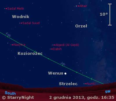 Położenie Księżyca i Wenus w pierwszym tygodniu grudnia 2013 r.