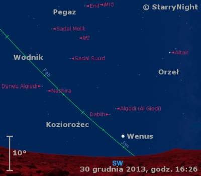 Położenie Księżyca i Wenus w pierwszym tygodniu stycznia 2014 r.