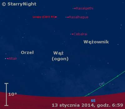 Położenie Wenus i komety Lovejoya w trzecim tygodniu stycznia 2014 r.