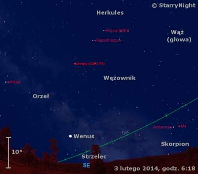 Położenie Wenus i komety Lovejoya w pierwszym tygodniu lutego 2014 r.