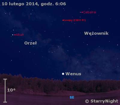 Położenie Wenus i komety Lovejoya w drugim tygodniu lutego 2014 roku