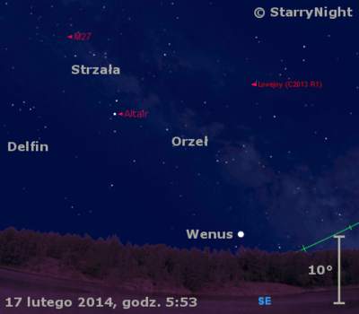 Położenie Wenus i komety Lovejoya w trzecim tygodniu lutego 2014 roku