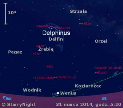Położenie Wenus w pierwszym tygodniu kwietnia 2014 r.