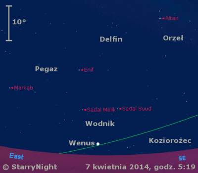 Położenie Wenus w drugim tygodniu kwietnia 2014 r.