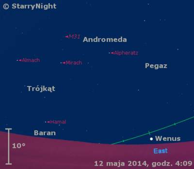 Położenie Wenus na początku drugiej dekady maja 2014 r.