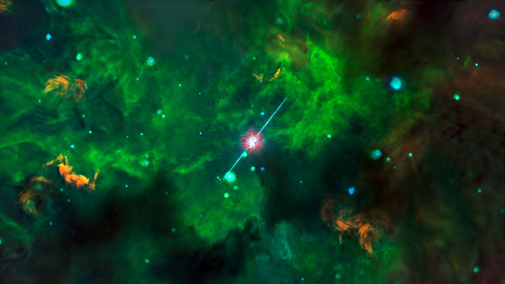 Kolejna wizja artystyczna rozbłysku gamma na podstawie obserwacji ALMA