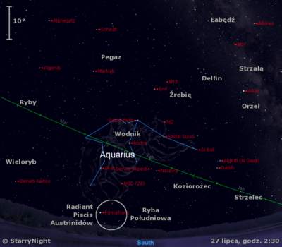 Położenie radiantu roju Piscis Austrinidów w końcu lipca