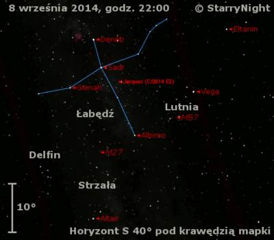 Położenie Komety Jacquesa (C/2014 E2) w drugim tygodniu września 2014 r.