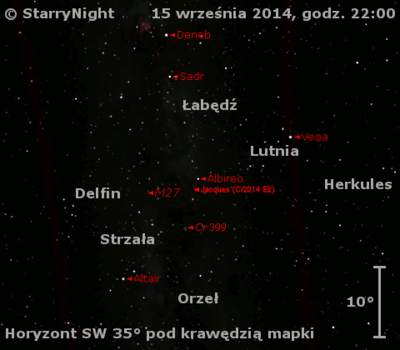 Położenie Komety Jacquesa (C/2014 E2) w trzecim tygodniu września 2014 r.