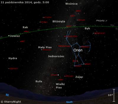 Położenie radiantu Orionidów w czwartym tygodniu października 2014 r.