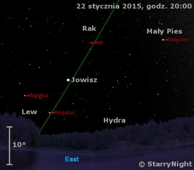 Położenie Jowisza w czwartym tygodniu stycznia 2015 r.