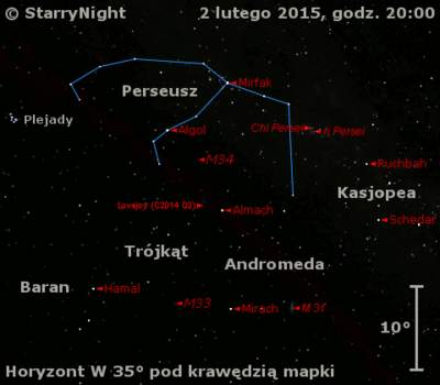 Położenie Komety Lovejoya (C/2014 Q2) w pierwszym tygodniu lutego 2015 r.