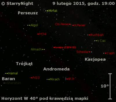 Położenie Komety Lovejoya (C/2014 Q2) w drugim tygodniu lutego 2015 r.