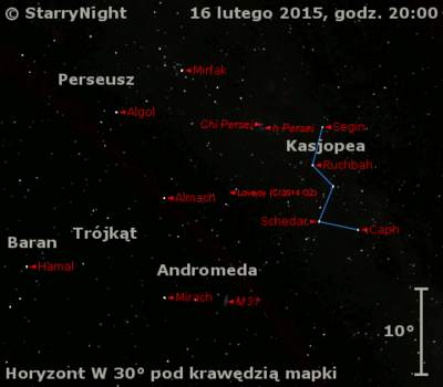 Położenie Komety Lovejoya (C/2014 Q2) w trzecim tygodniu lutego 2015 r.