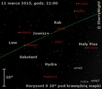 Położenie Jowisza w drugim tygodniu marca 2015 r.