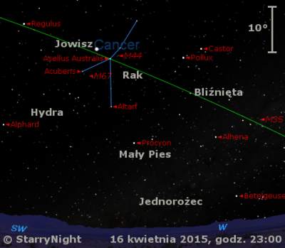 Położenie Jowisza w trzecim tygodniu kwietnia 2015 r.
