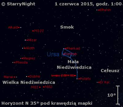 Położenie Komety Lovejoya (C/2014 Q2) w pierwszym tygodniu czerwca 2015 r.