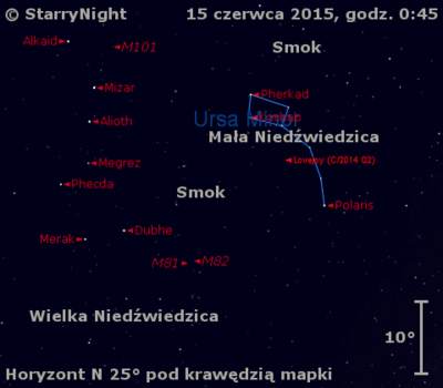 Położenie Komety Lovejoya (C/2014 Q2) w trzecim tygodniu czerwca 2015 r.