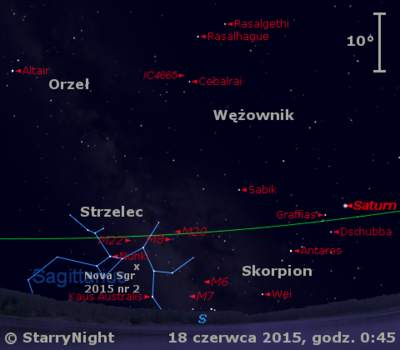 Położenie Saturna i Nowej w Strzelcu 2015 nr 2 w trzecim tygodniu czerwca 2015 r.