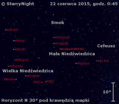 Położenie Komety Lovejoya (C/2014 Q2) w czwartym tygodniu czerwca 2015 r.