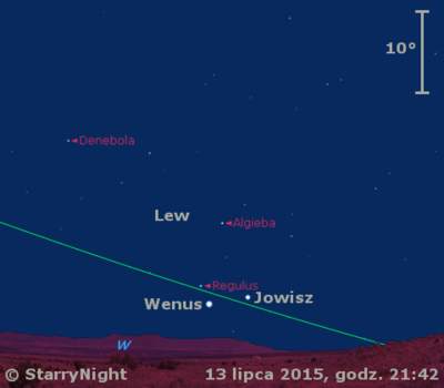 Położenie Wenus, Jowisza i Księżyca w trzecim tygodniu lipca 2015 r.