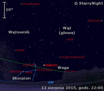 Położenie Saturna w drugim tygodniu sierpnia 2015 r.