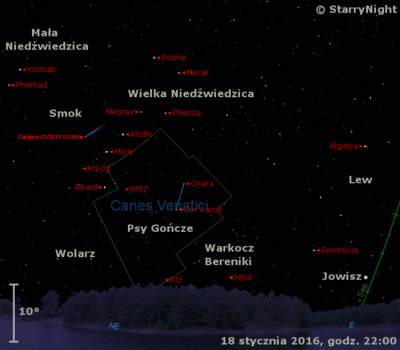 Położenie Jowisza i komety C/2013 US10 (Catalina) w trzecim tygodniu stycznia 2016 r.