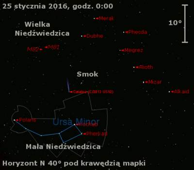 Położenie komety C/2013 US10 (Catalina) w ostatnim tygodniu stycznia 2016 r.